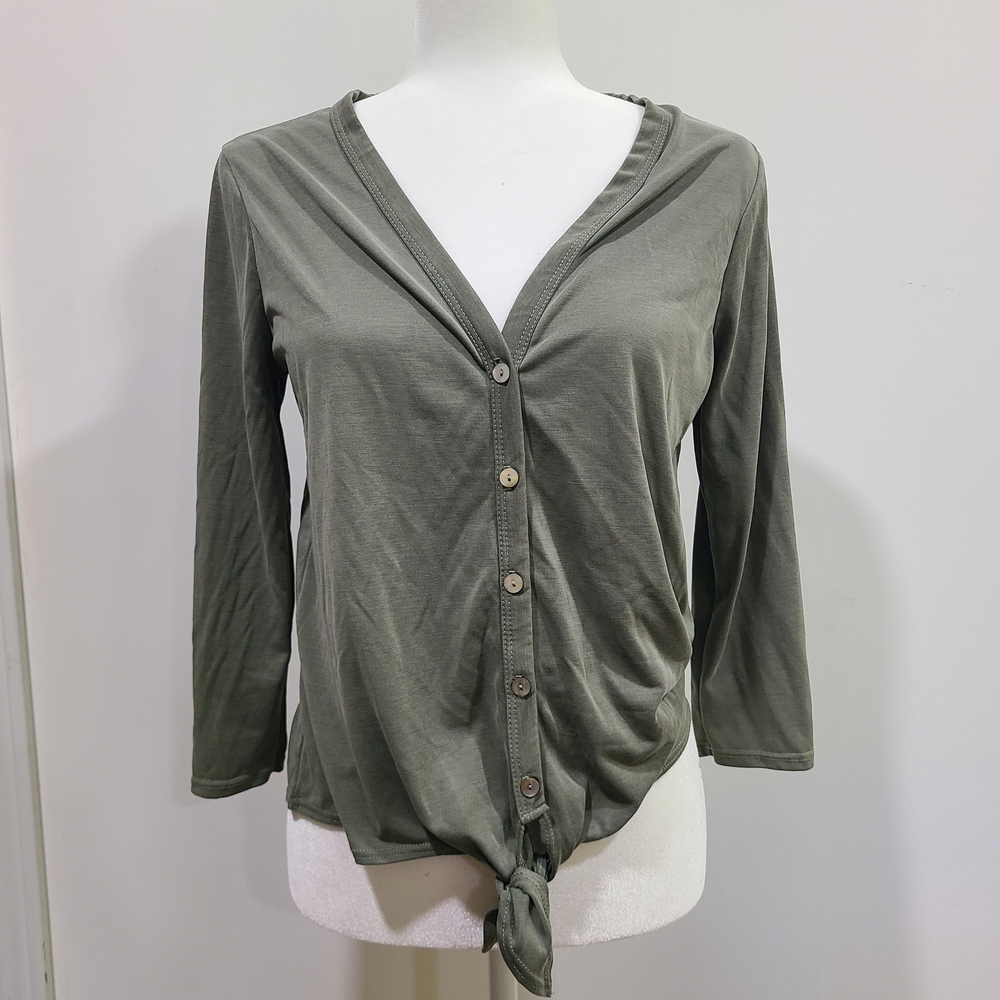 Green Envelope Sage Button-Down Top